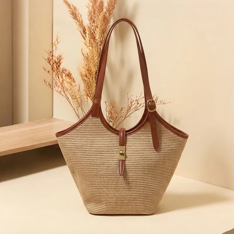 Sinco Custom Premium Leather Trim Woven Tote Bag