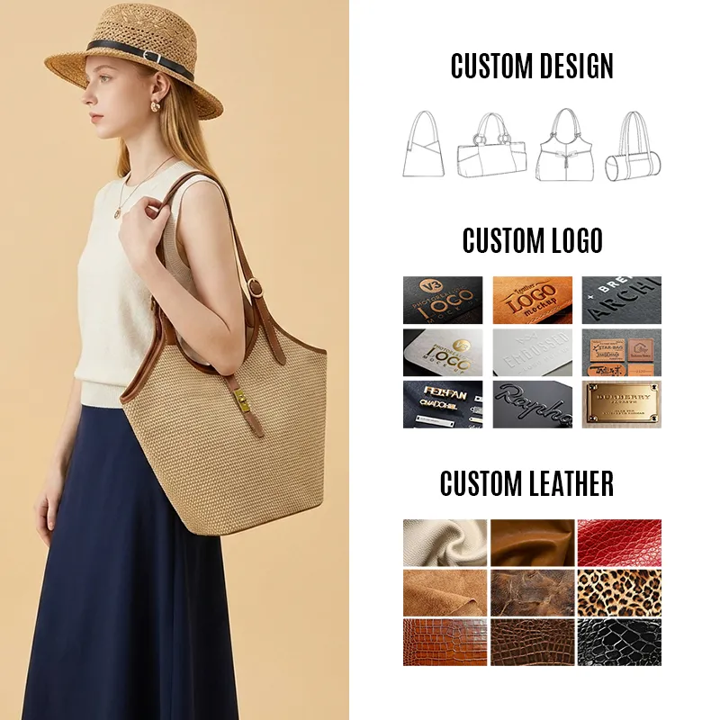 Sinco Custom Premium Leather Trim Woven Tote Bag
