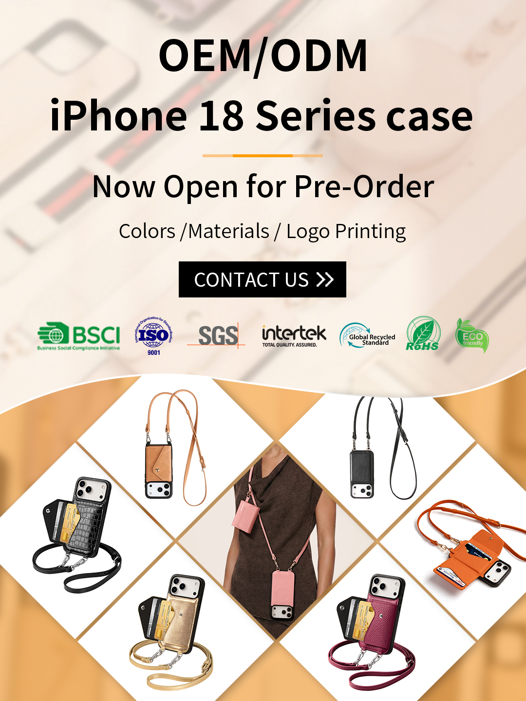 Custom OEM & ODM Crossbody Leather Wallet Cases for iPhone 18 Series Introduction