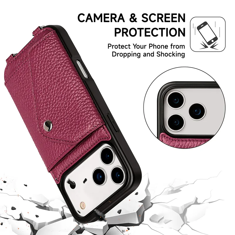 Sinco Custom Genuine Leather Crossbody Phone Case for iPhone 17 18 Pro Max