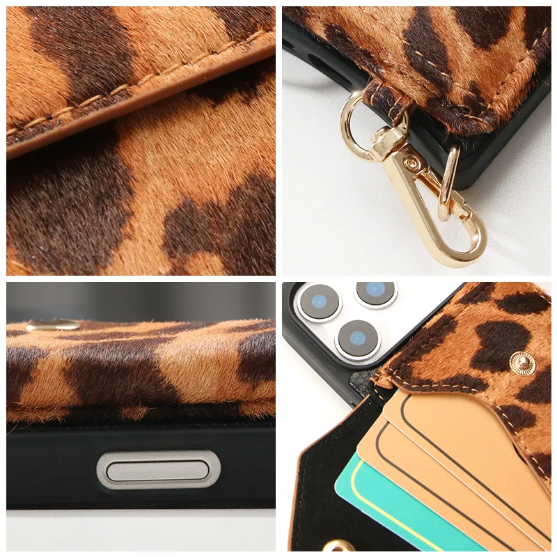 Custom Custom Leopard Print Crossbody Phone Case with Magnetic Card Holder