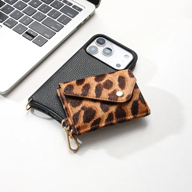 Custom Custom Leopard Print Crossbody Phone Case with Magnetic Card Holder