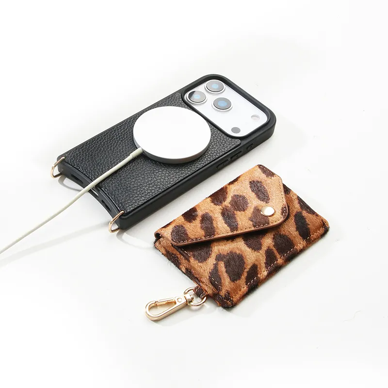 Custom Custom Leopard Print Crossbody Phone Case with Magnetic Card Holder