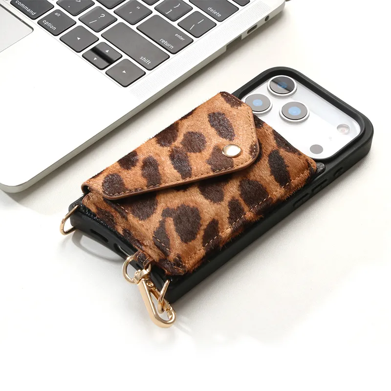 Custom Custom Leopard Print Crossbody Phone Case with Magnetic Card Holder