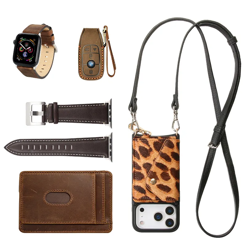 Custom Custom Leopard Print Crossbody Phone Case with Magnetic Card Holder