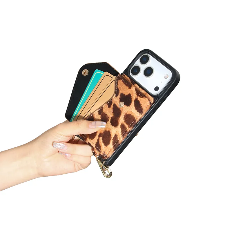 Custom Custom Leopard Print Crossbody Phone Case with Magnetic Card Holder