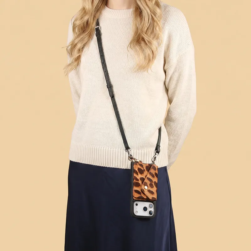 Custom Custom Leopard Print Crossbody Phone Case with Magnetic Card Holder